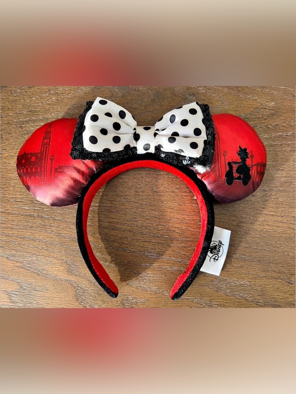 Disney Parks Minnie Mouse Ears Headband Ciao Bella Red Venice Italy Polka Dot Bo